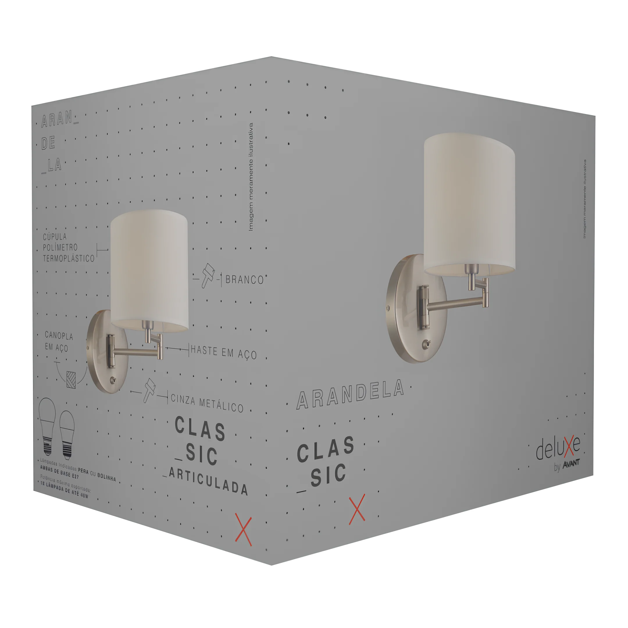 Arandela Classic Articulado Aço Polímero Branco Fosco Avant - Image 3