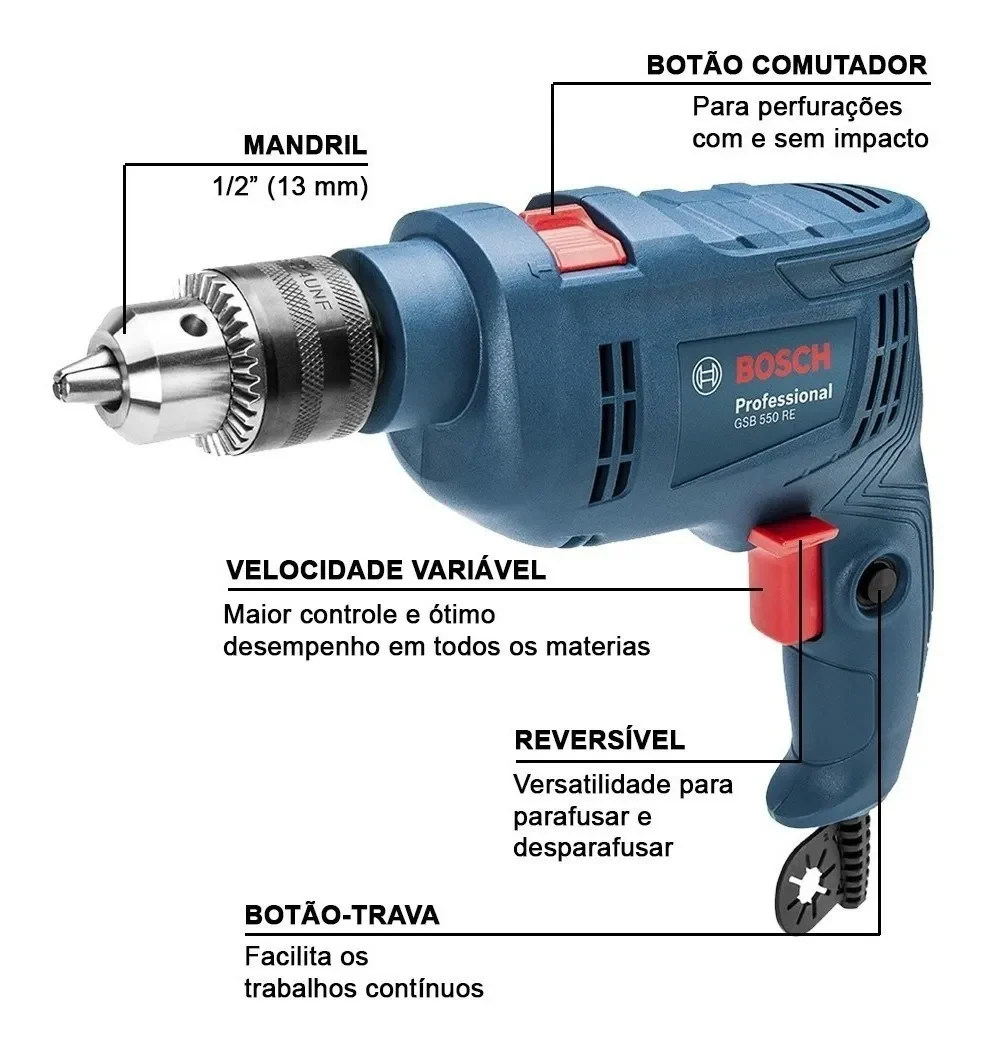 Furadeira De Impacto 1/2'' 550w 220v Gsb 550re Bosch - Image 6