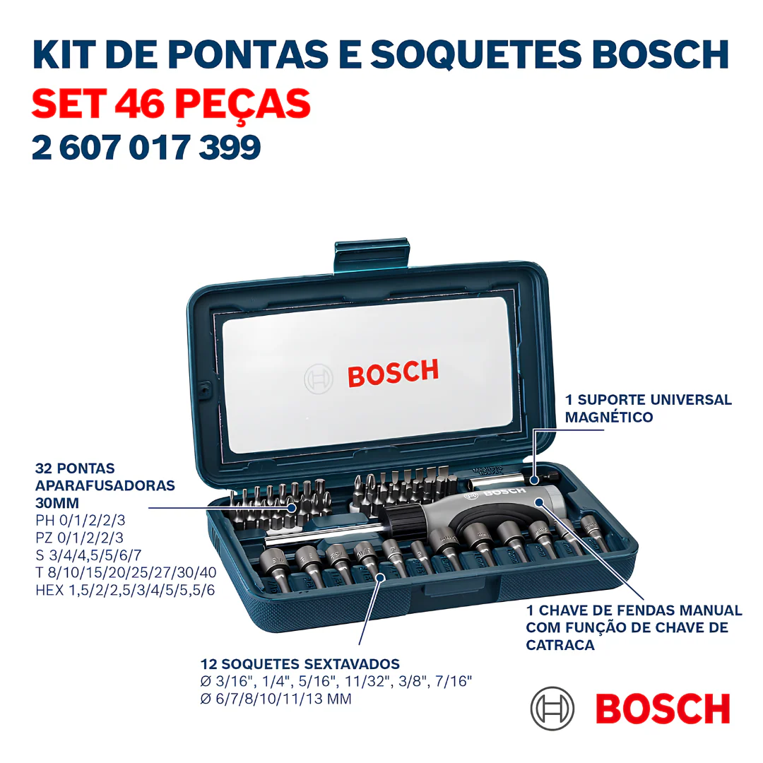 Kit De Pontas E Soquetes Para Parafusar Com 46 Peças Bosch - Image 4