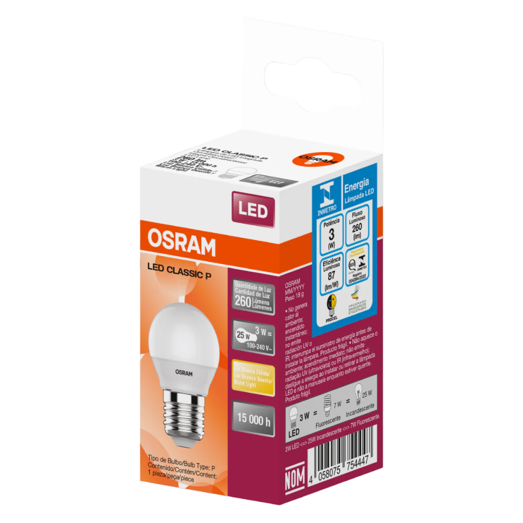 Lampada Led Bolinha 3W 2700K 260Lm Ip20 Bivolt E27 Osram - Image 3