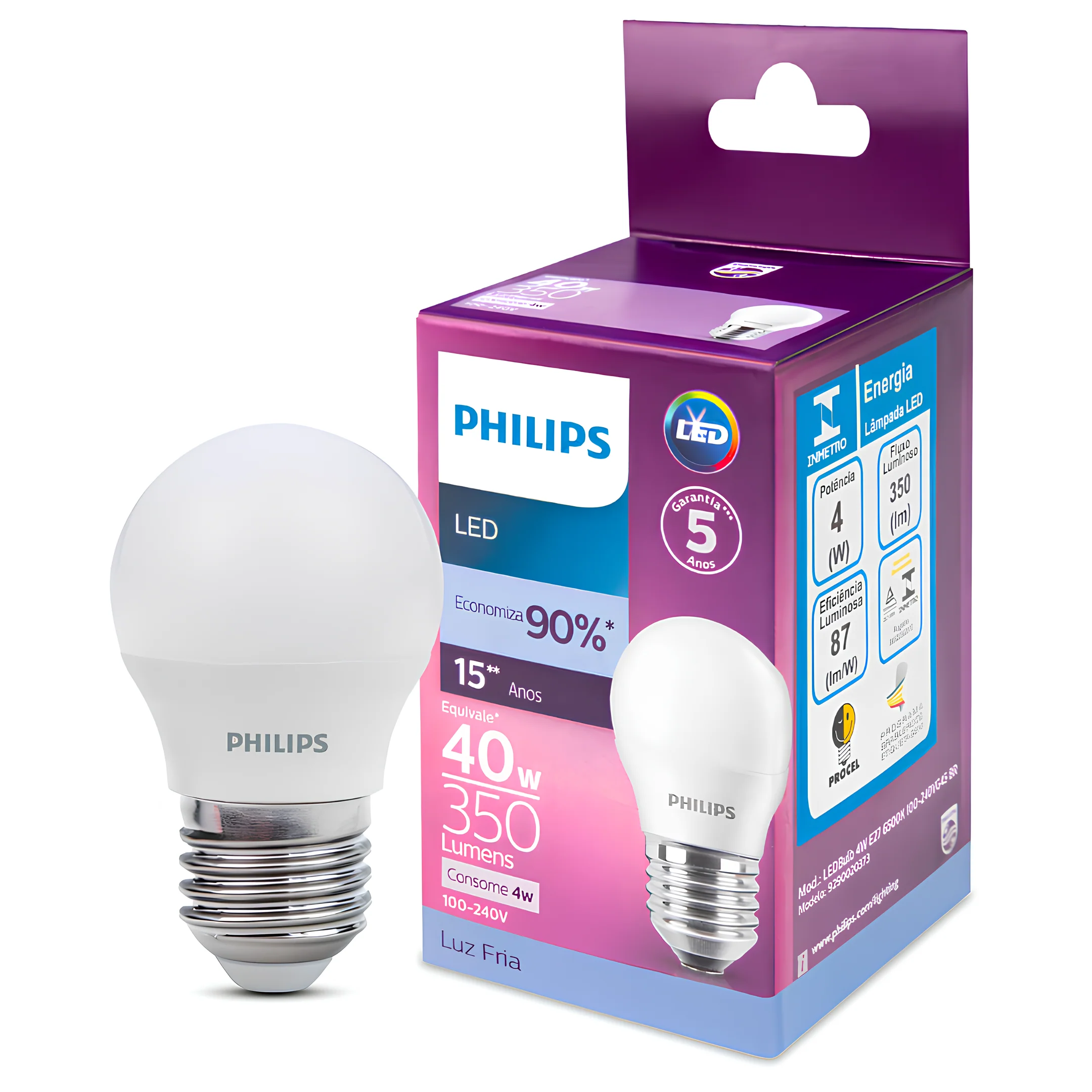Lampada Led Bolinha 4W 350Lm 150° Ip20 Bivolt E27 Philips - Image 5