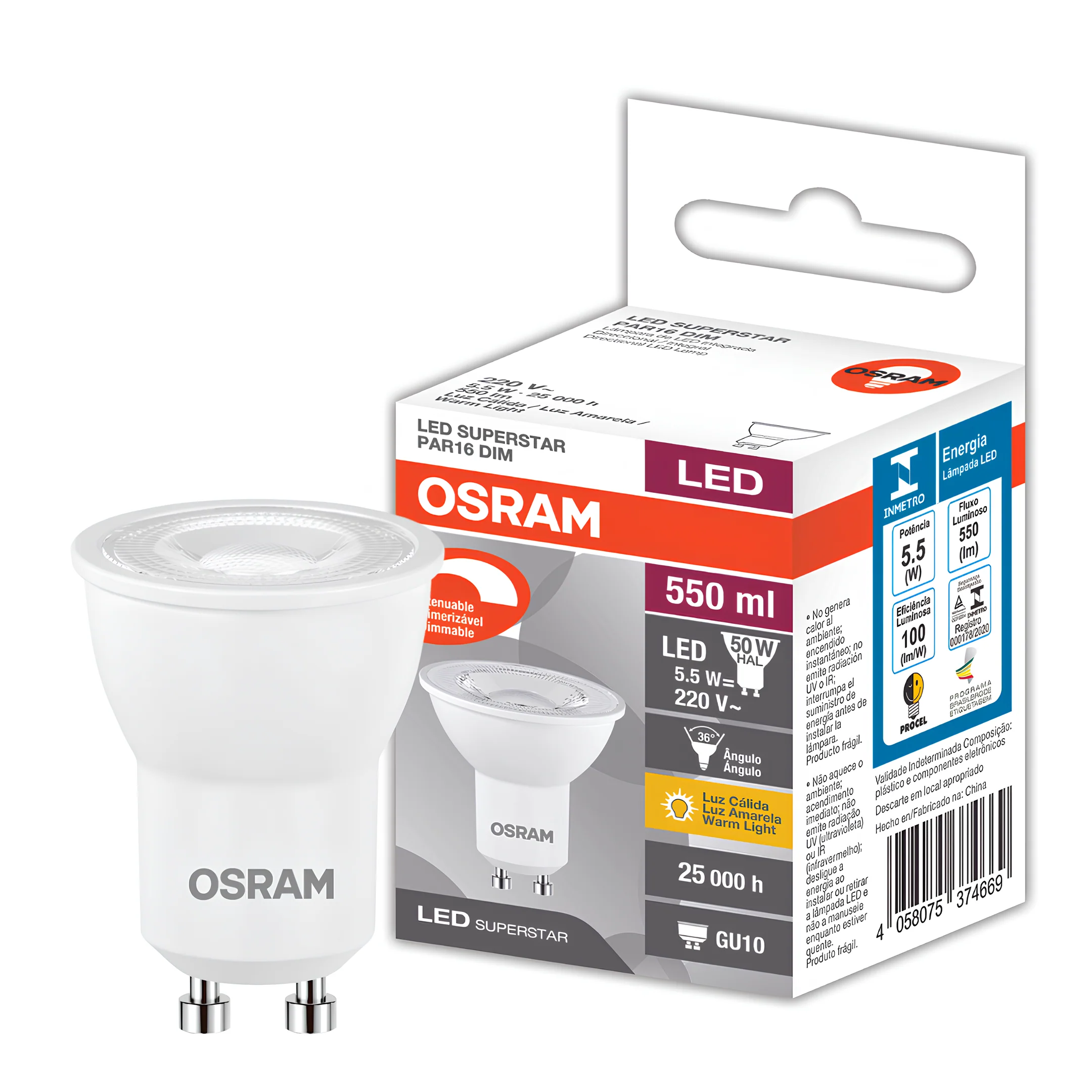 Lampada Led Dicroica Par16 Dim 5,5W 2700K 550Lm Gu10 Osram - Image 5