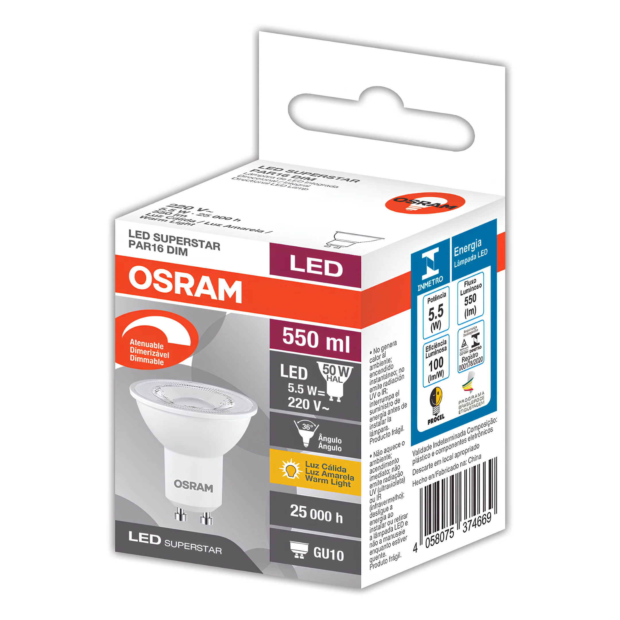 Lampada Led Dicroica Par16 Dim 5,5W 2700K 550Lm Gu10 Osram - Image 7