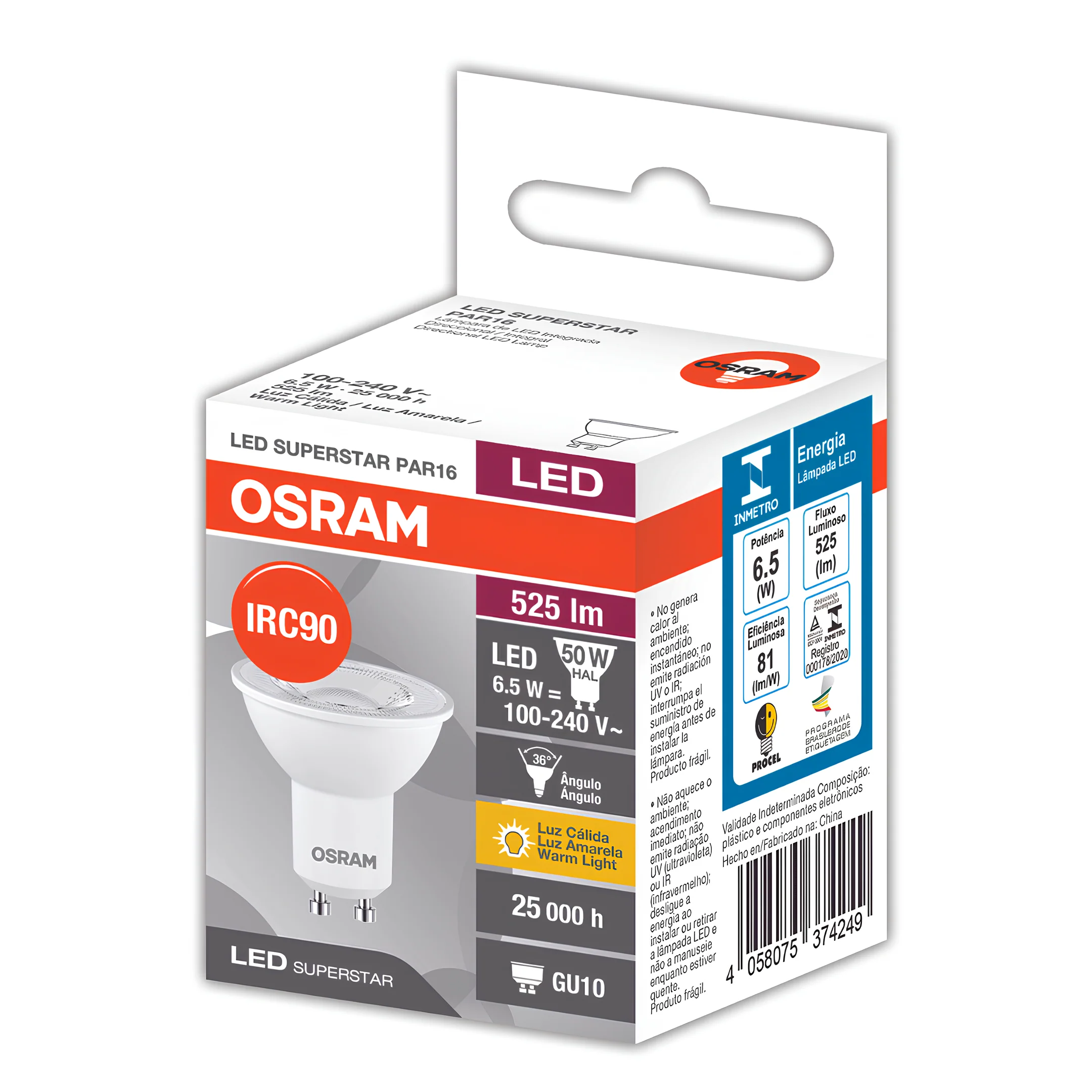 Lampada Led Dicroica Par16 Irc90 6,5W 2700K 525Lm 36° Bivolt Osram - Image 3