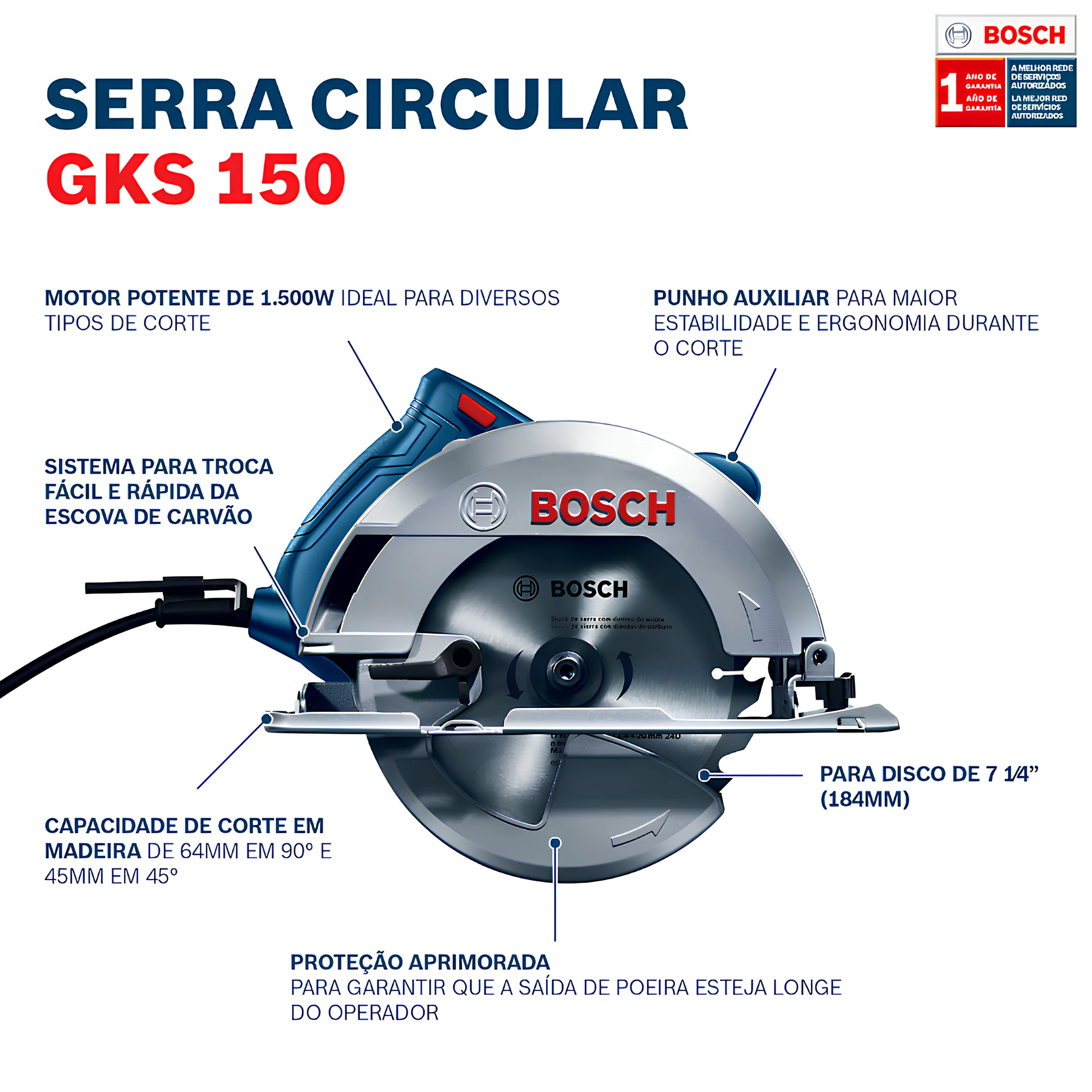 Serra Circular 7.1/4" GKS 150 1500W 220V Bosch - Image 12